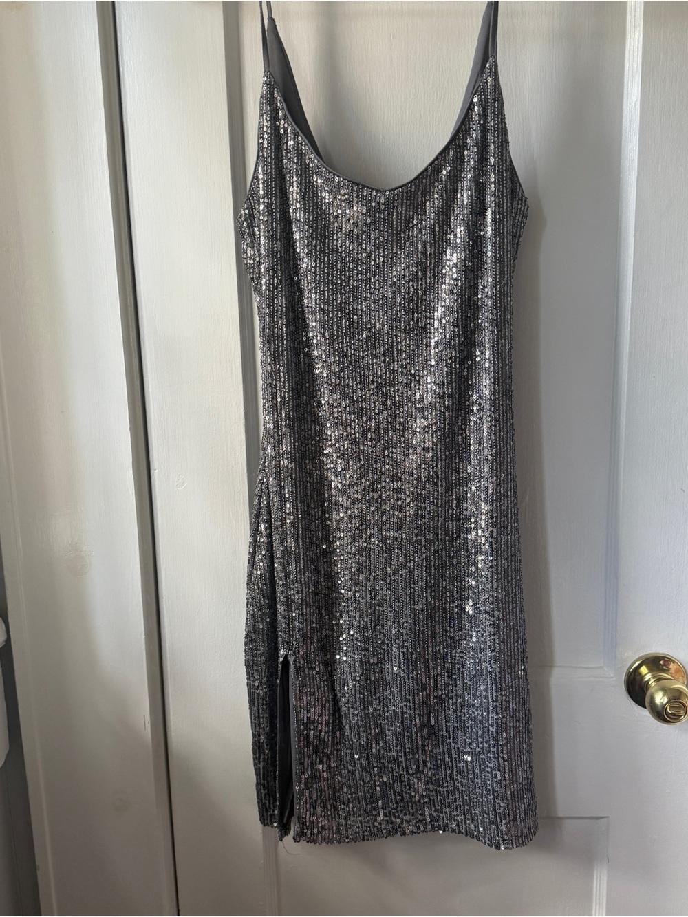 Silver Sequin Slip Dress